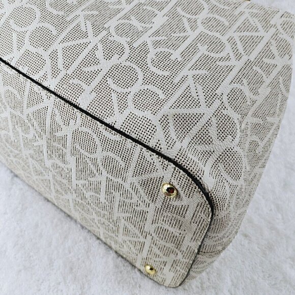 Calvin Klein Large Tan Monogram Shoulder Bag Shopper Tote with Tan Trim - Picture 13 of 16